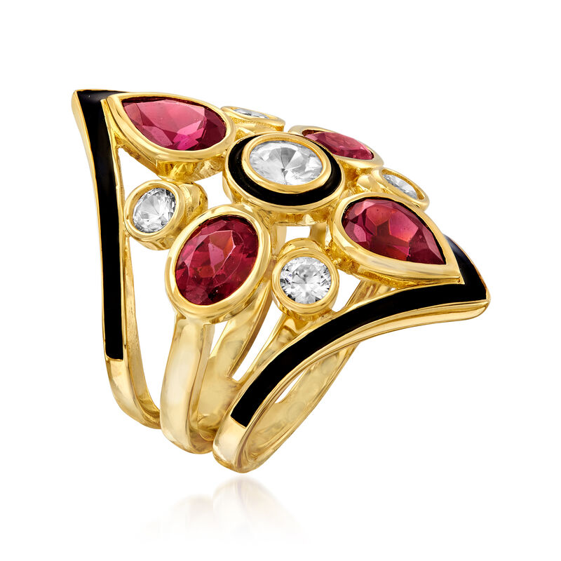 4.70 ct. t.w. Rhodolite Garnet and 1.70 ct. t.w. White Zircon Ring in 18kt Gold Over Sterling image number 2