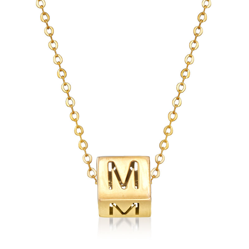 Italian 14kt Yellow Gold Initial Cube Necklace image number 2