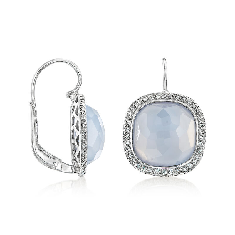 C. 2000 Vintage Blue Chalcedony Drop Earrings with .80 ct. t.w. Diamonds in 14kt White Gold image number 2