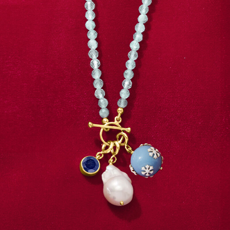 13x22mm Cultured Baroque Pearl Charm in 18kt Gold Over Sterling image number 3