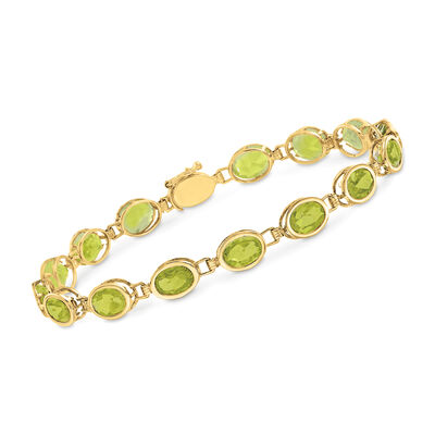 12.00 ct. t.w. Oval Bezel-Set Peridot Bracelet in 14kt Yellow Gold