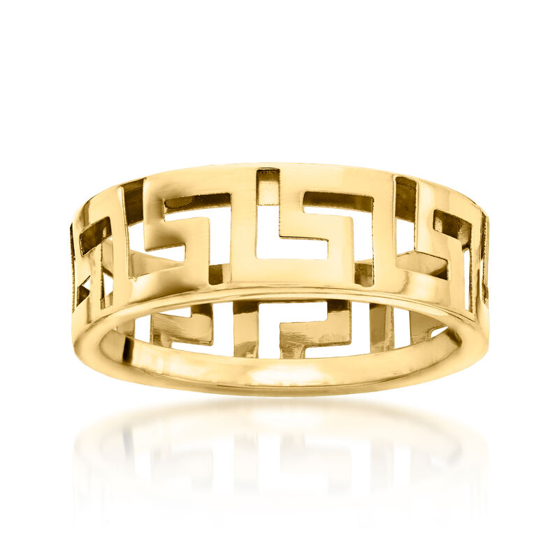 Italian 14kt Yellow Gold Open-Space Greek Key Ring. Size 7 image number 0