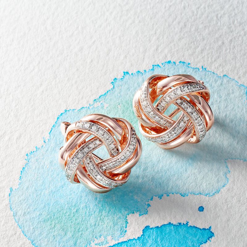 .20 ct. t.w. Diamond Love Knot Earrings in 18kt Rose Gold Over Sterling image number 3