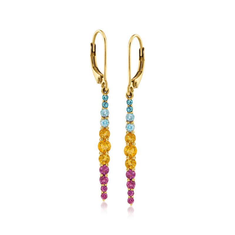 1.08 ct. t.w. Multi-Gemstone Drop Earrings in 18kt Gold Over Sterling image number 0