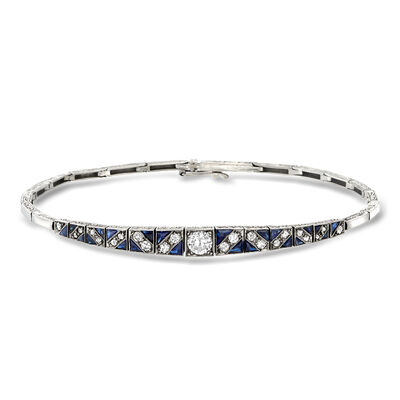 C. 1920 Vintage .70 ct. t.w. Synthetic Sapphire and .58 ct. t.w. Diamond Bracelet in 18kt White Gold