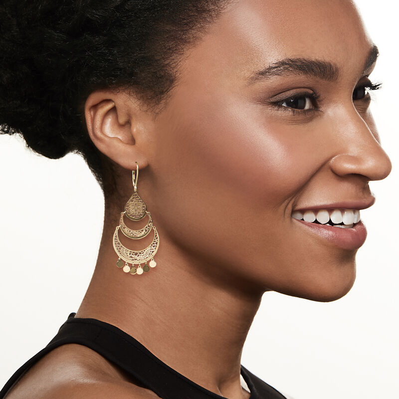 Italian 14kt Yellow Gold Openwork Floral Lace Chandelier Earrings image number 1