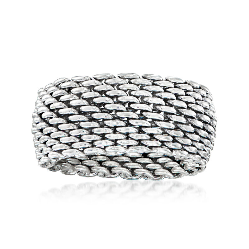 C. 1990 Vintage Tiffany Jewelry Sterling Silver Mesh Ring image number 0