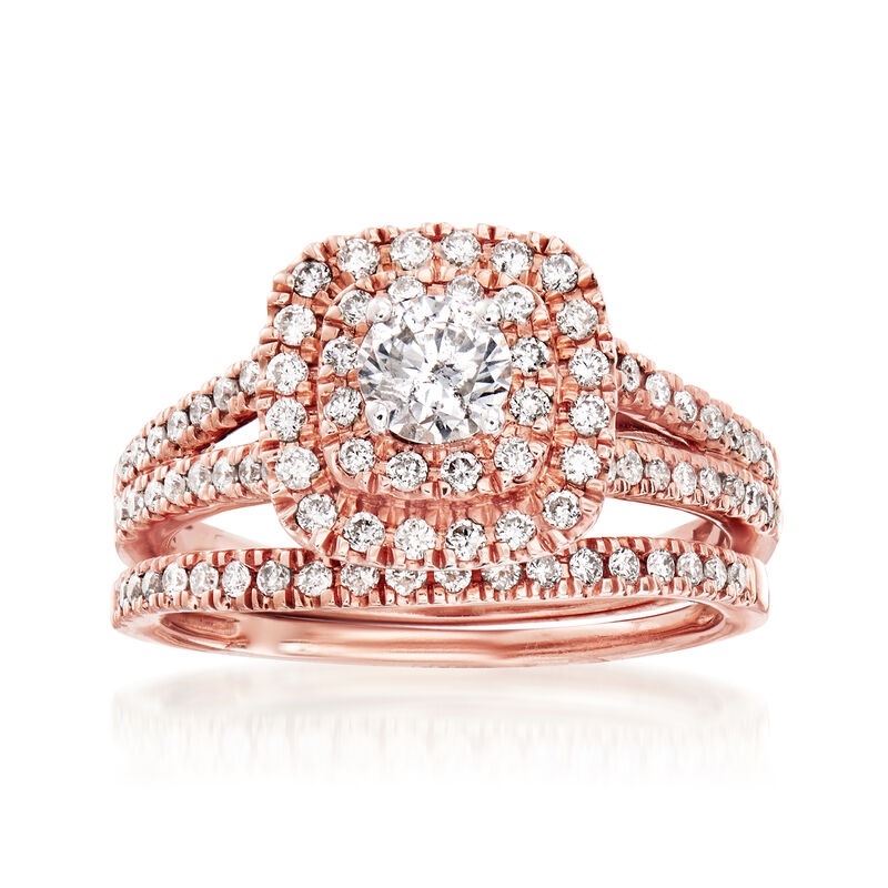 1.00 ct. t.w. Diamond Bridal Set: Engagement and Wedding Rings in 14kt Rose Gold image number 0