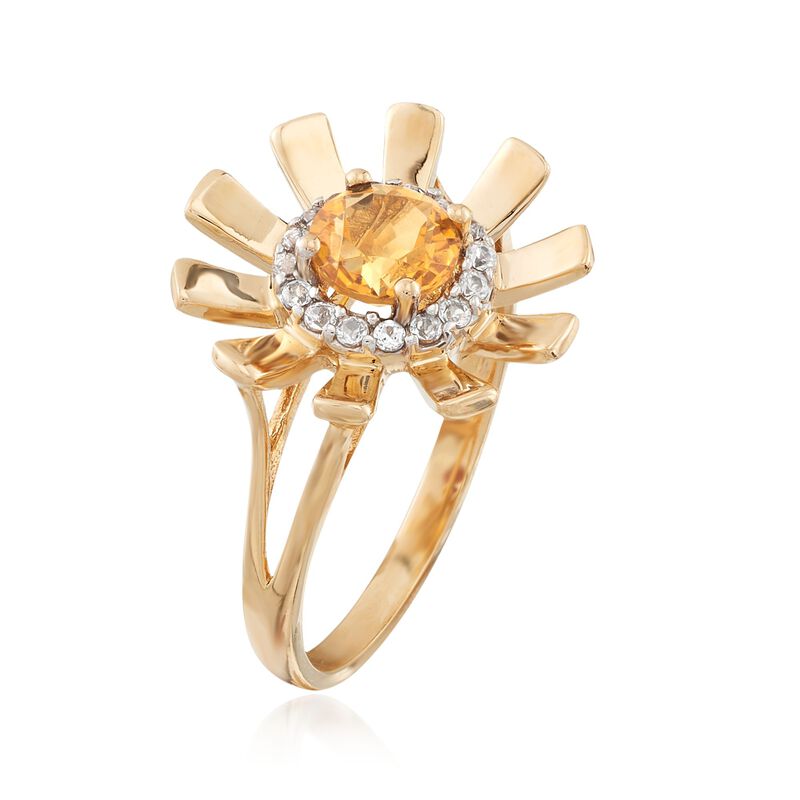 .70 Carat Citrine and .10 ct. t.w. White Topaz Sunflower Ring in 14kt Yellow Gold image number 2