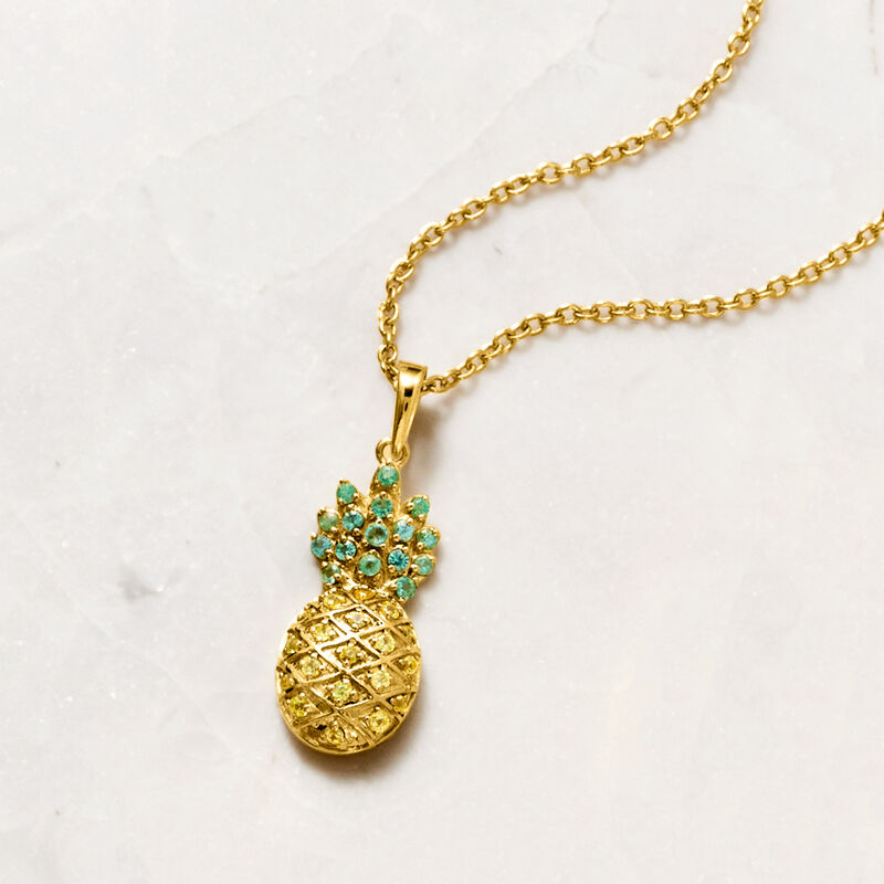 .20 ct. t.w. Yellow Sapphire and .20 ct. t.w. Emerald Pineapple Pendant Necklace in 18kt Gold Over Sterling. 18&quot; image number 2