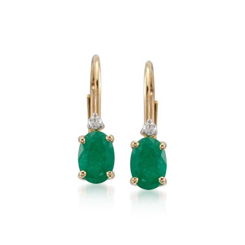 .80 ct. t.w. Emerald Earrings with Diamond Accents in 14kt Yellow Gold image number 0
