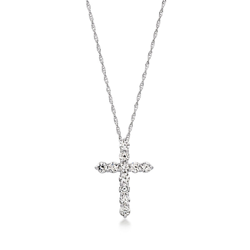 .50 ct. t.w. Lab-Grown Diamond Cross Pendant Necklace in 10kt White Gold. 18" image number 1
