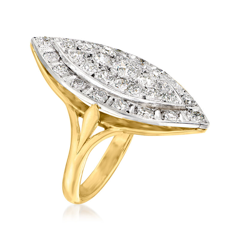 C. 1980 Vintage 1.50 ct. t.w. Diamond Navette Ring in Platinum and 18kt Yellow Gold. Size 7.75 image number 2