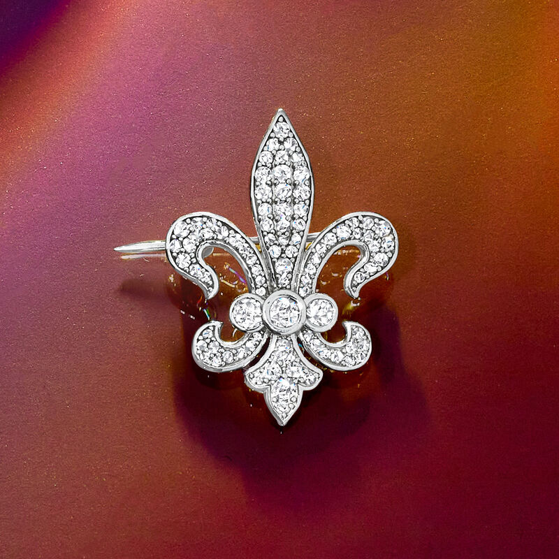 1.00 ct. t.w. Diamond Fleur-De-Lis Pin in Sterling Silver image number 3