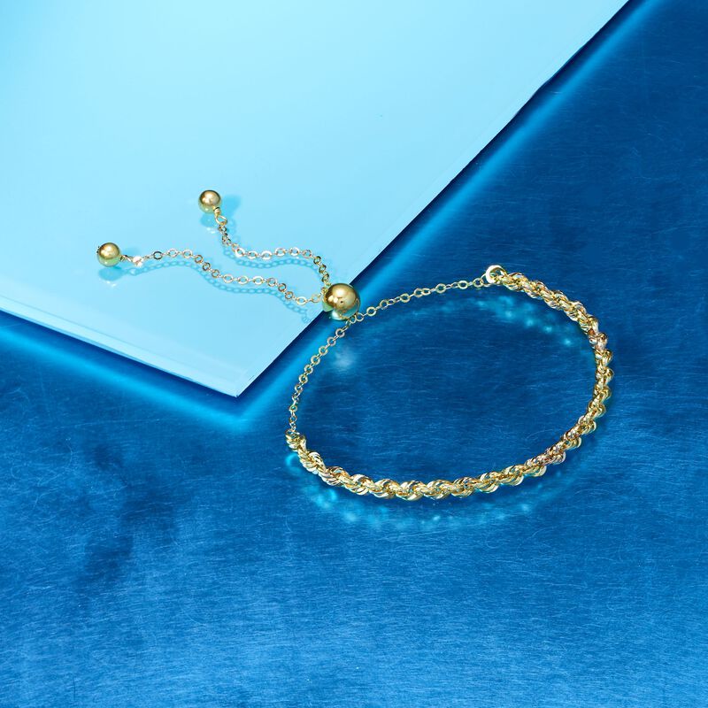 14kt Yellow Gold Rope Chain Bolo Bracelet image number 4
