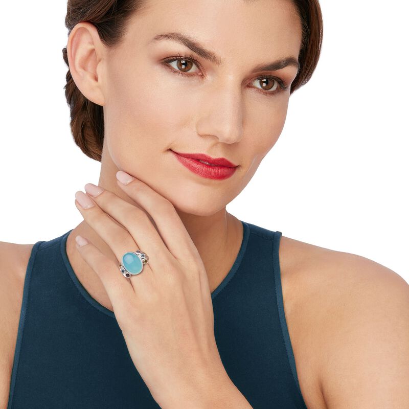 Aqua Chalcedony and .50 ct. t.w. Multi-Stone Ring in Sterling Silver image number 1