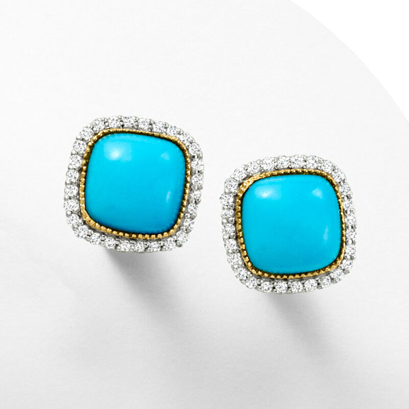 Turquoise and .23 ct. t.w. Diamond Earrings in 14kt Yellow Gold image number 2