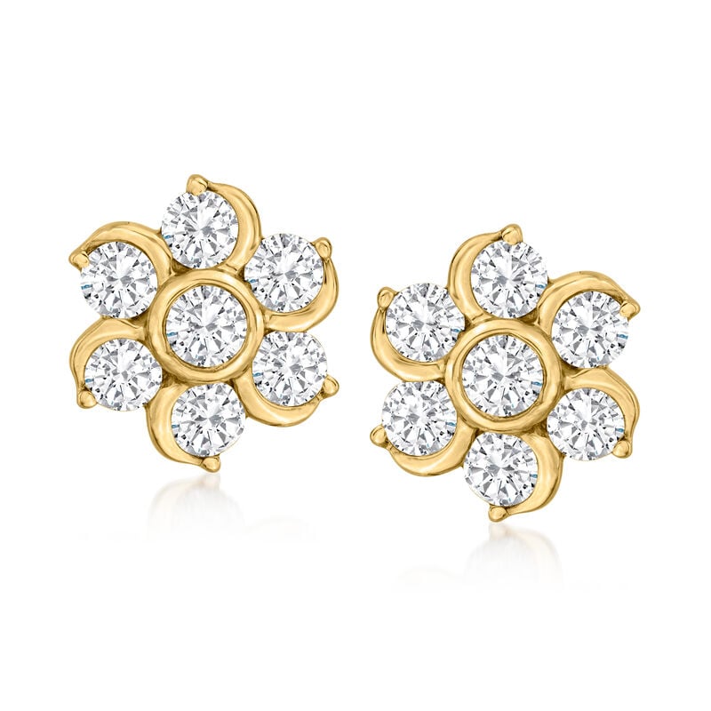1.00 ct. t.w. Diamond Flower Earrings in 14kt Yellow Gold image number 0