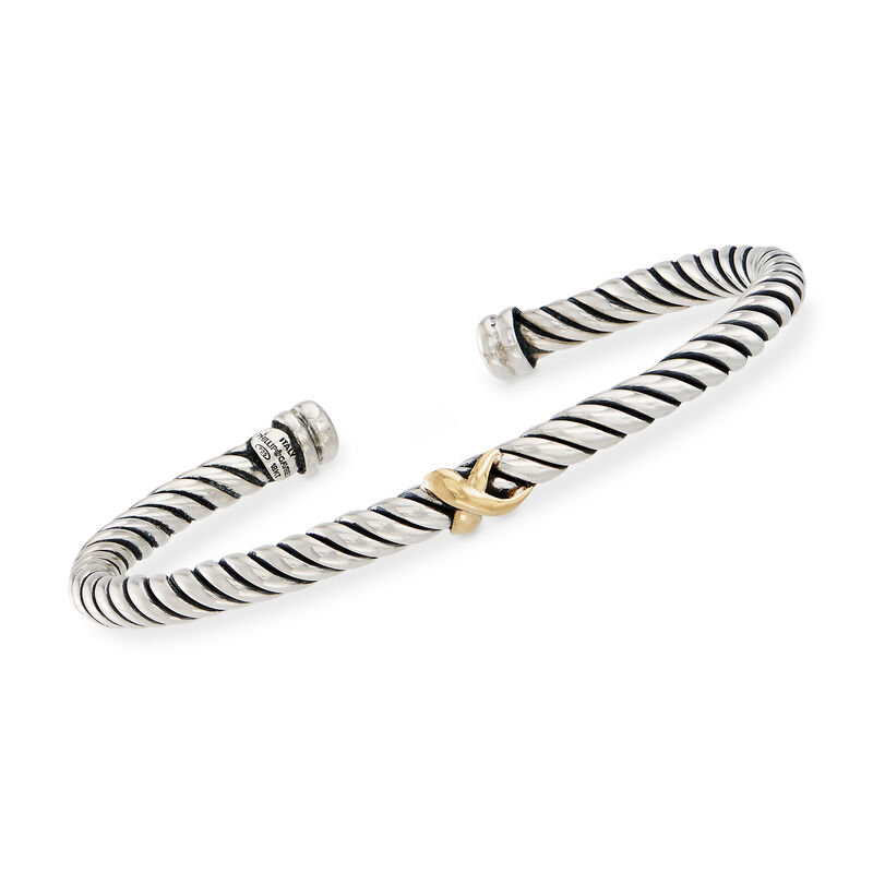Phillip Gavriel &quot;Italian Cable&quot; Sterling Silver Cuff Bracelet with 18kt Gold. 7&quot; image number 0