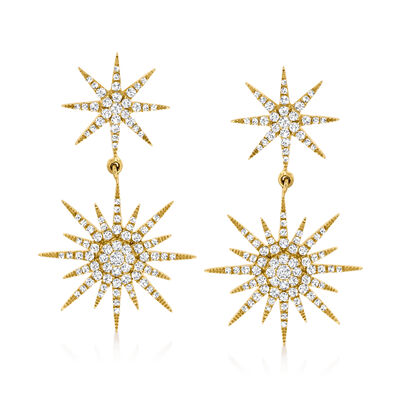 1.00 ct. t.w. Diamond Starburst Drop Earrings in 14kt Yellow Gold