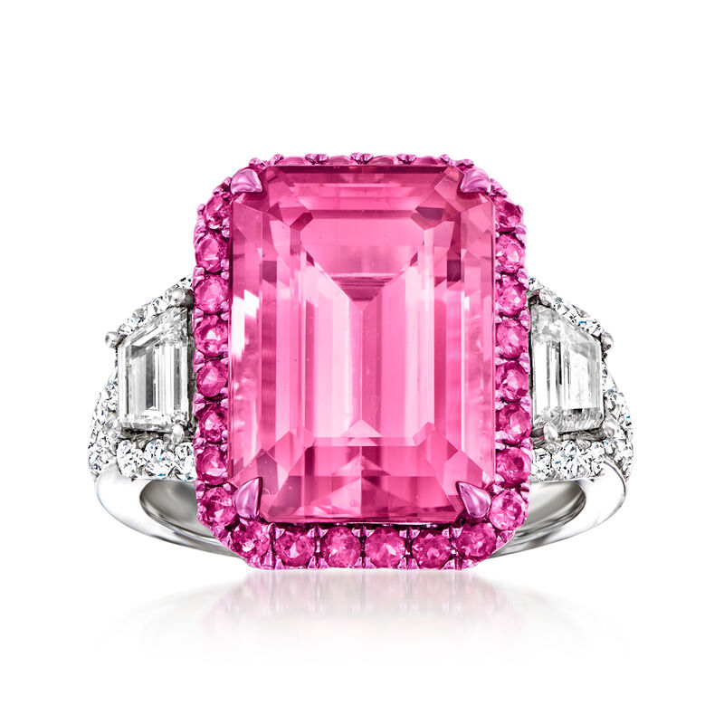 10.50 ct. t.w. Pink Tourmaline Ring with 1.33 ct. t.w. Diamonds in 18kt White Gold. Size 7 image number 0