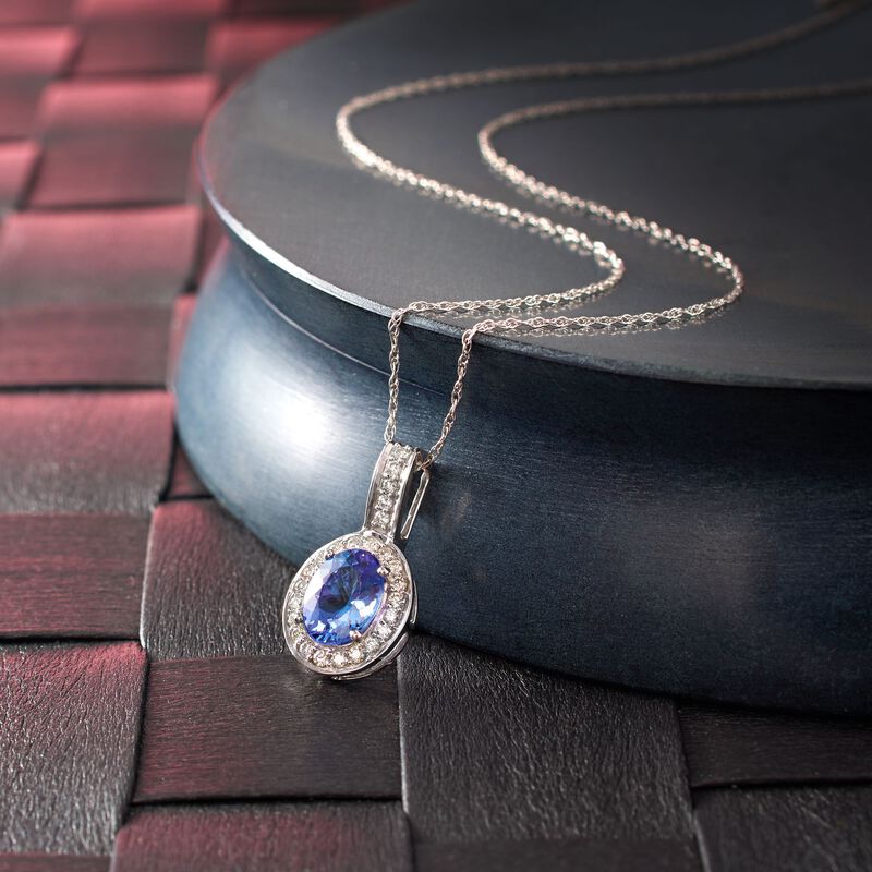 1.15 Carat Tanzanite and .21 ct. t.w. Diamond Pendant Necklace in 14kt White Gold. 18&quot; image number 3