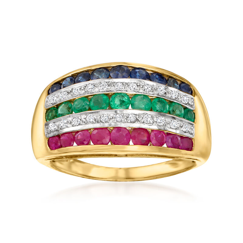 1.20 ct. t.w. Multi-Gemstone and .11 ct. t.w. Diamond Ring in 14kt Yellow Gold image number 0
