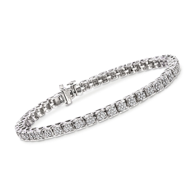 1.00 ct. t.w. Diamond Cluster Tennis Bracelet in Sterling Silver image number 0