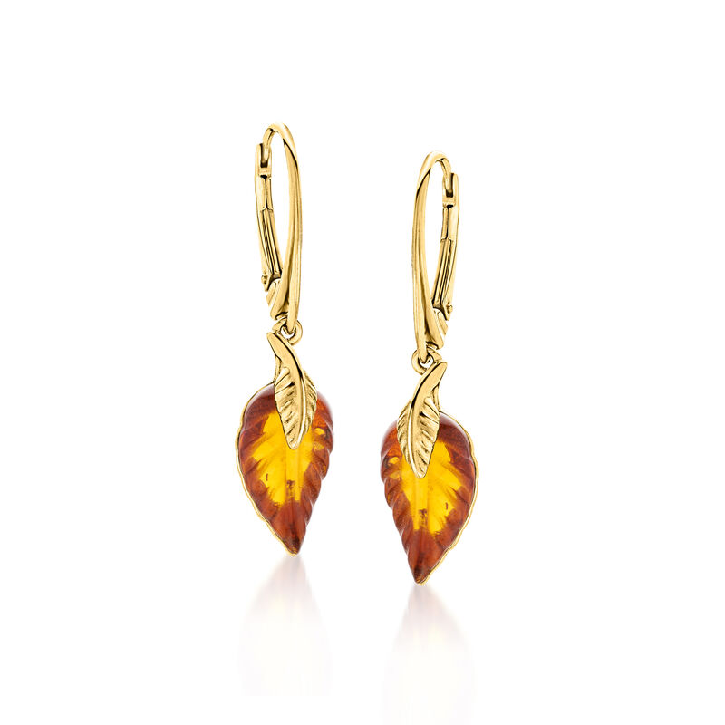 Amber Leaf Drop Earrings in 18kt Gold Over Sterling image number 0