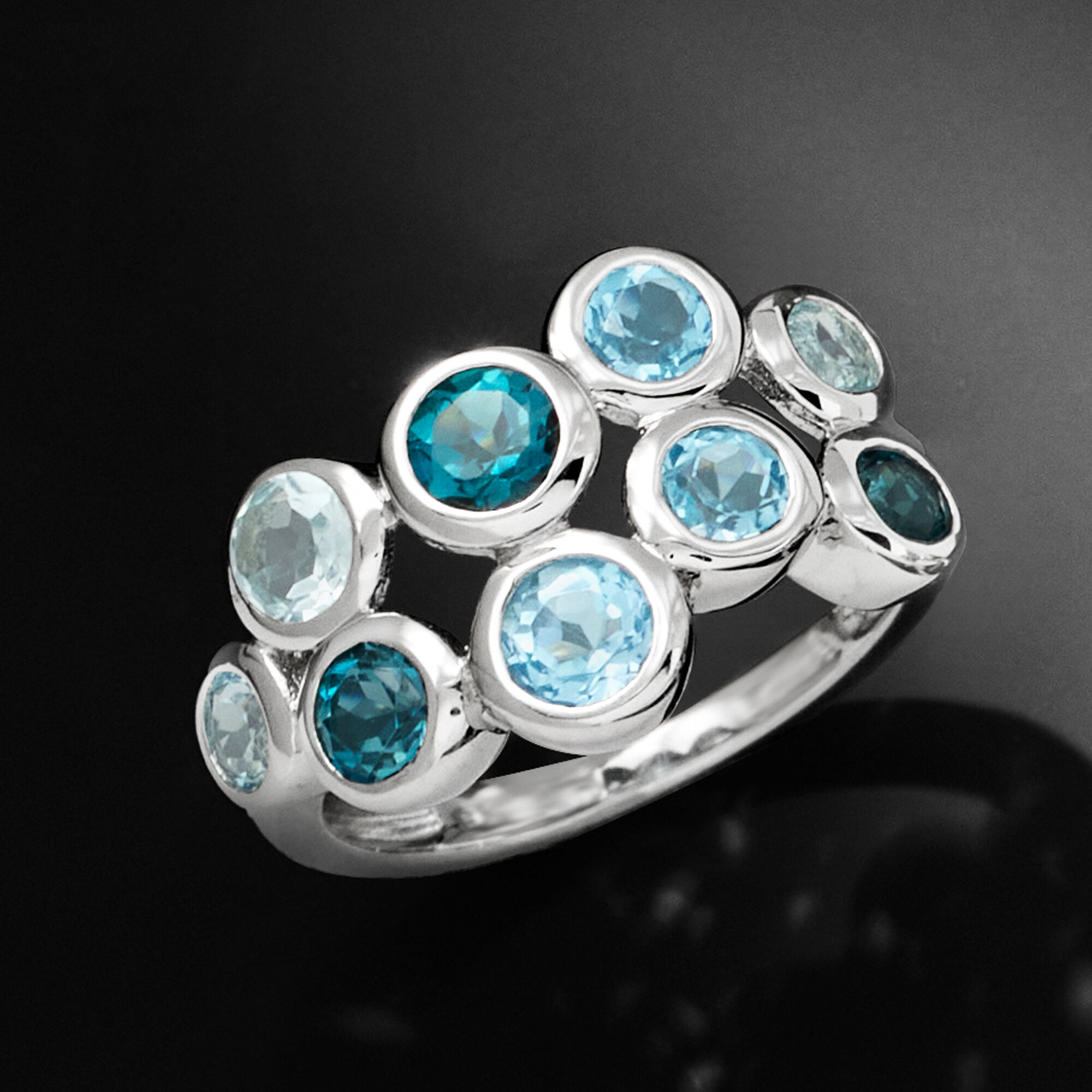 2.50 ct. t.w. Tonal Blue Topaz Bubble Ring in Sterling Silver