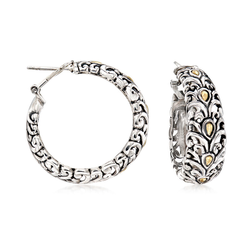 Sterling Silver and 18kt Yellow Gold Scrollwork Hoop Earrings image number 0