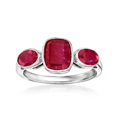 3.30 ct. t.w. Ruby Three-Stone Ring in Sterling Silver
