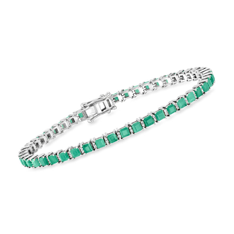 5.00 ct. t.w. Emerald and .30 ct. t.w. Diamond Tennis Bracelet in Sterling Silver image number 0