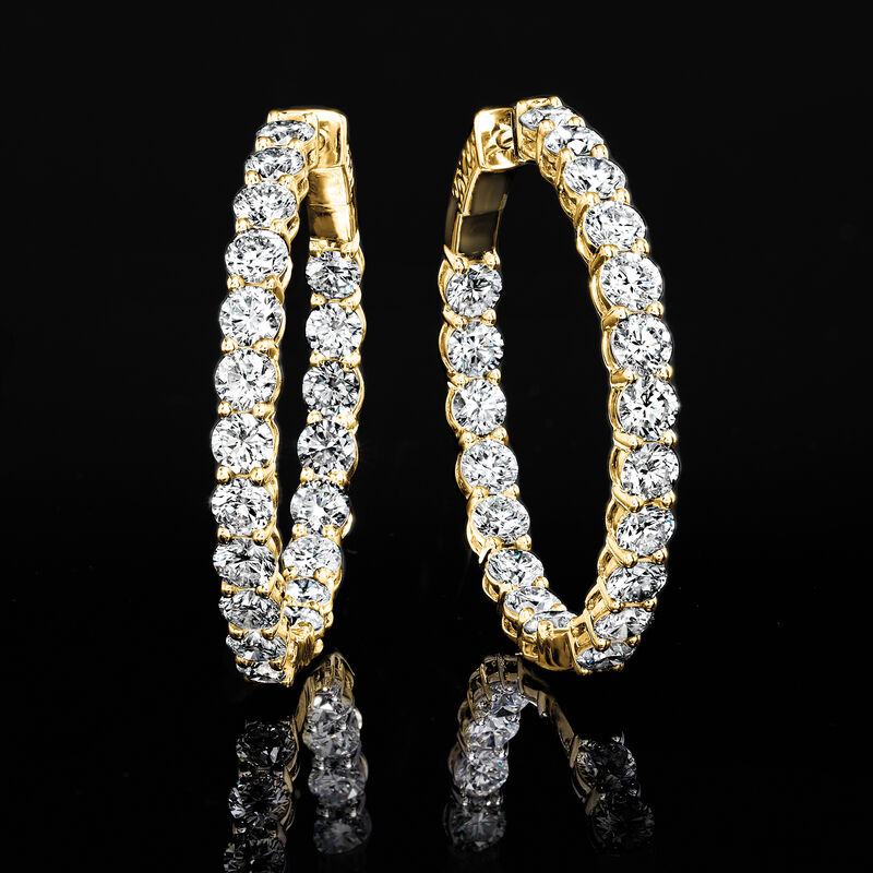 7.00 ct. t.w. Lab-Grown Diamond Inside-Outside Hoop Earrings in 14kt Yellow Gold. 1 1/4&quot; image number 2