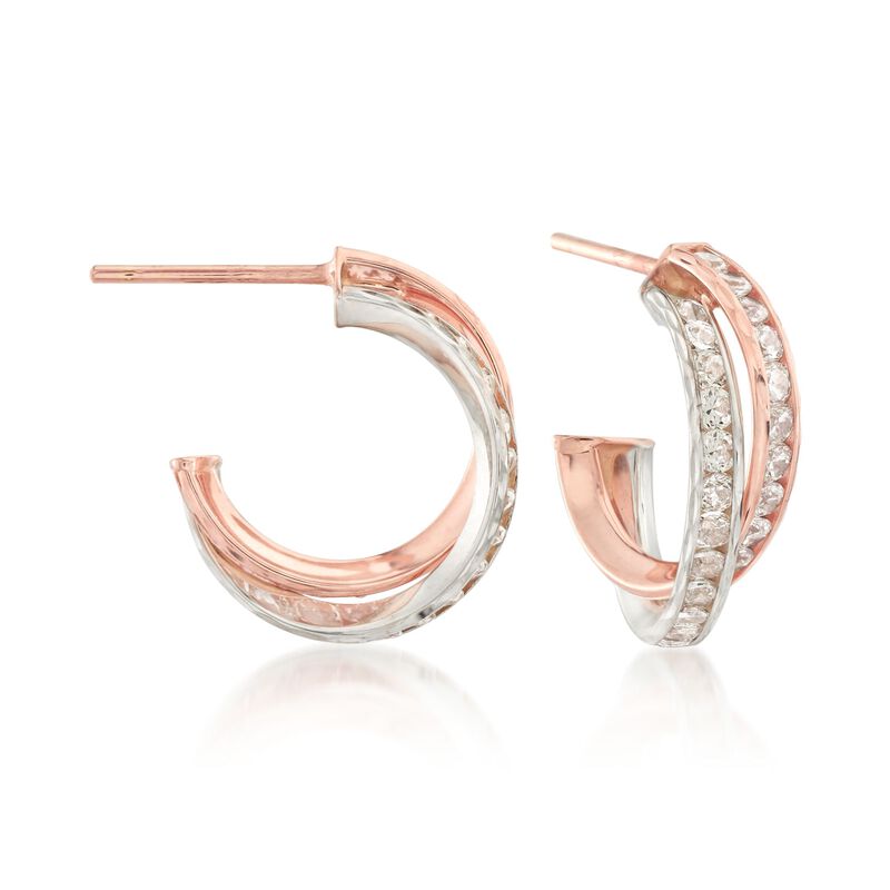 1.65 ct. t.w. CZ Crisscross C-Hoop Earrings in 14kt Two-Tone Gold image number 0