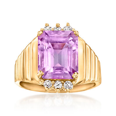C. 1980 Vintage 3.50 Carat Amethyst Ring with .20 ct. t.w. Diamonds in 14kt Yellow Gold