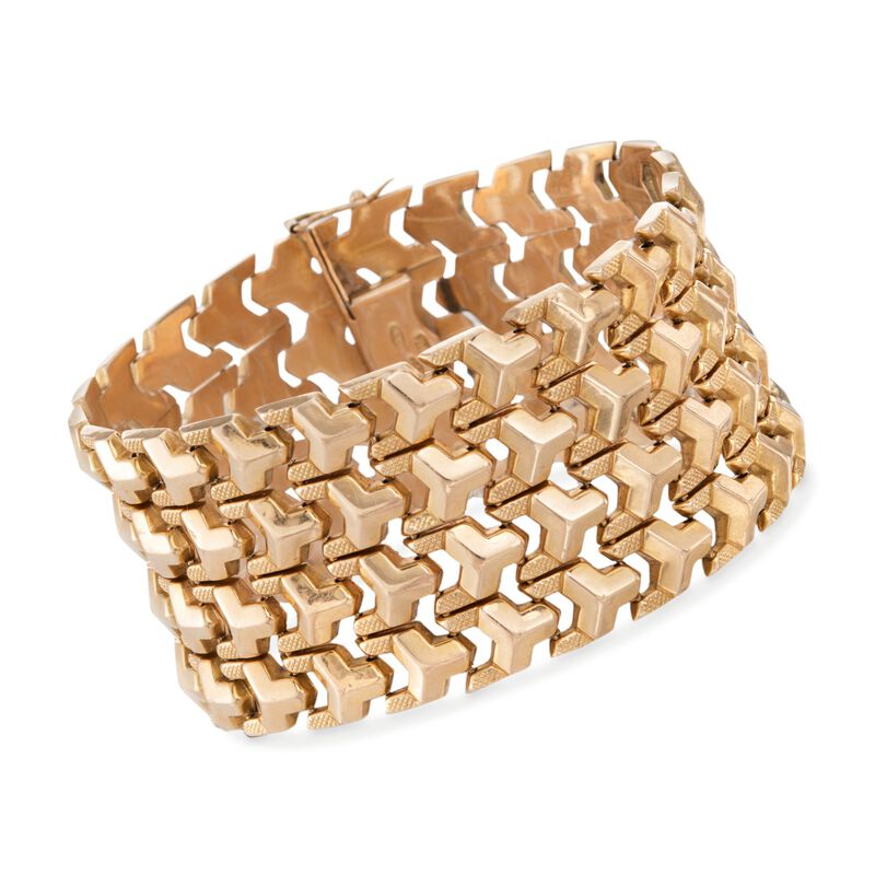C. 1950 Vintage 18kt Yellow Gold Wide Geometric Link Bracelet. 7.75&quot; image number 0