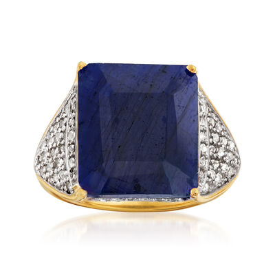 10.00 Carat Sapphire and .40 ct. t.w. White Topaz Ring in 18kt Gold Over Sterling