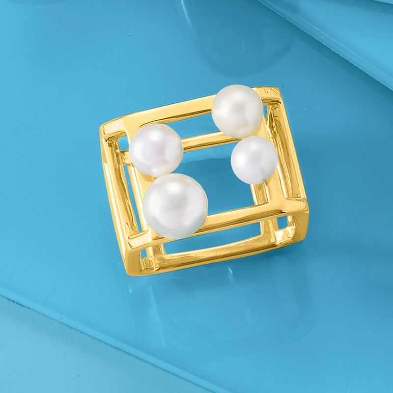5-7mm Cultured Pearl Open-Space Cube Ring in 18kt Gold Over Sterling image number 3
