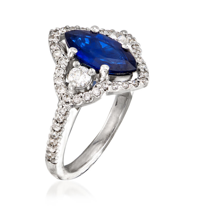 C. 1990 Vintage 1.85 Carat Sapphire and .75 ct. t.w. Diamond Ring in 18kt White Gold. Size 6.75 image number 2