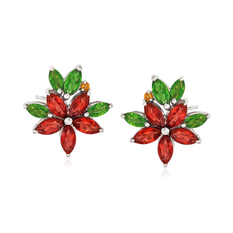 2.62 ct. t.w. Multi-Gemstone Flower Earrings in Sterling Silver image number 0