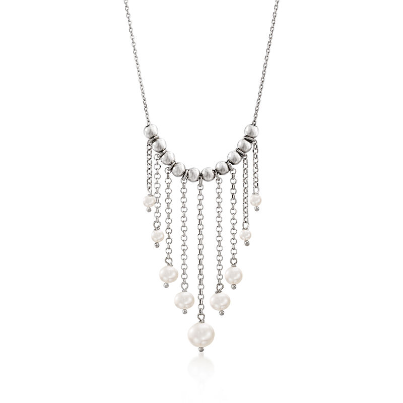 Italian 4-8mm Cultured Pearl Fringe Necklace in Sterling Silver. 18&quot; image number 0