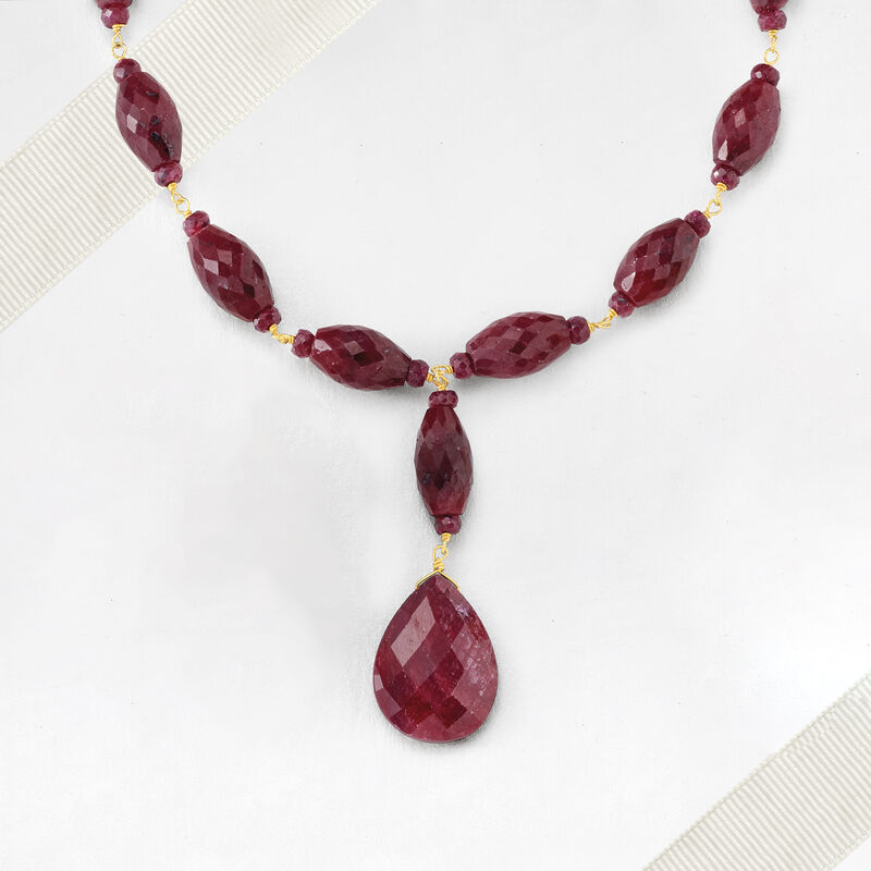 175.00 ct. t.w. Ruby Drop Necklace in 18kt Yellow Gold Over Sterling Silver image number 3