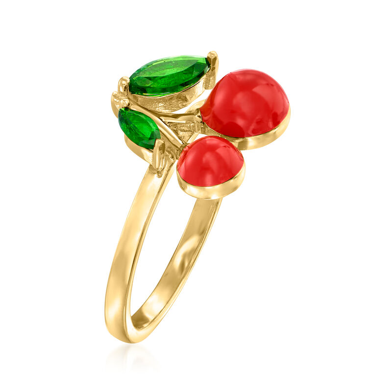 .50 ct. t.w. Chrome Diopside and Red Enamel Cherry Ring in 18kt Gold Over Sterling. Size 6 image number 2