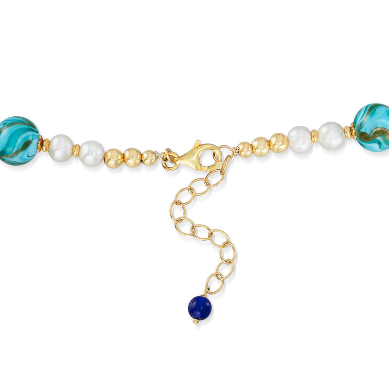Italian Multicolored Murano Glass Bead and 6-7mm Cultured Pearl Necklace with 18kt Gold Over Sterling image number 2