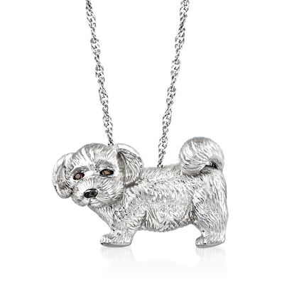 Sterling Silver Dog Pin/Pendant with Smoky Quartz