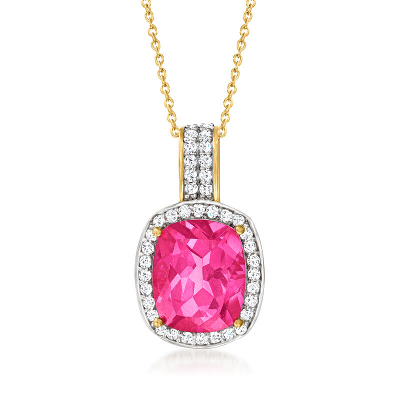 5.75 Carat Pink Topaz and .50 ct. t.w. White Topaz Pendant Necklace in 18kt Gold Over Sterling image number 0