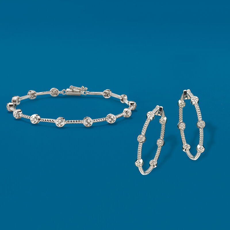 .20 ct. t.w. Bezel-Set Diamond Station Bracelet in Sterling Silver image number 3