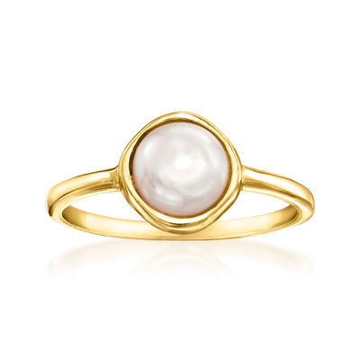 6.5-7mm Cultured Button Pearl Ring in 18kt Gold Over Sterling