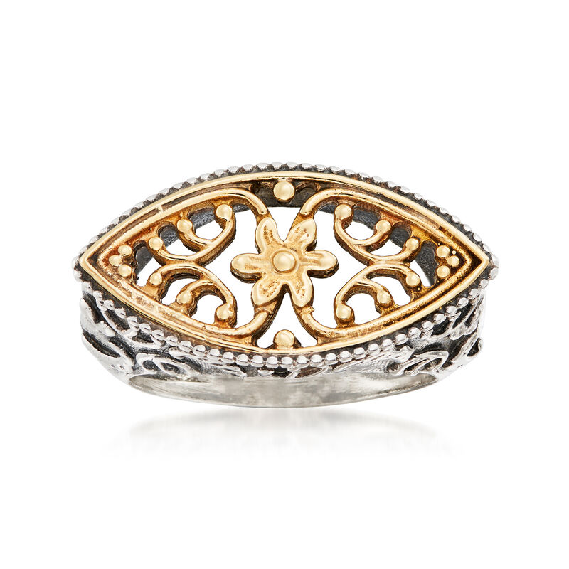 Sterling Silver and 14kt Yellow Gold Floral Filigree Ring image number 0